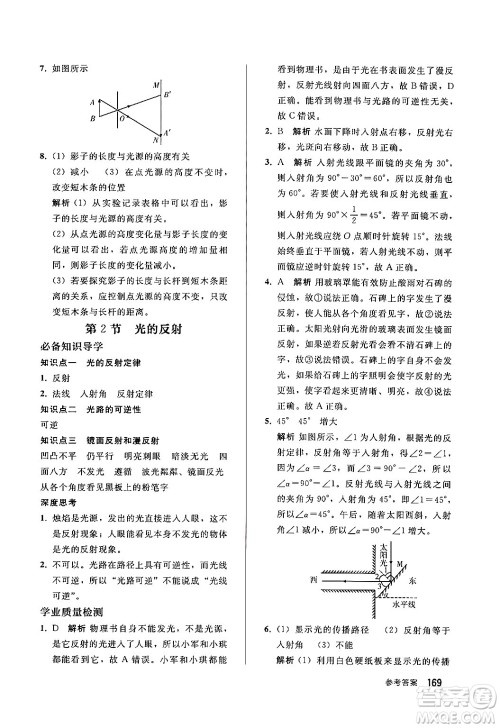 人民教育出版社2024秋初中同步练习册八年级物理上册人教版答案