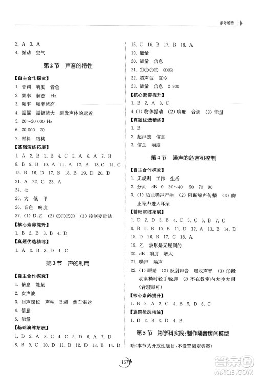 山东科学技术出版社2024秋初中同步练习册八年级物理上册人教版山东专版答案