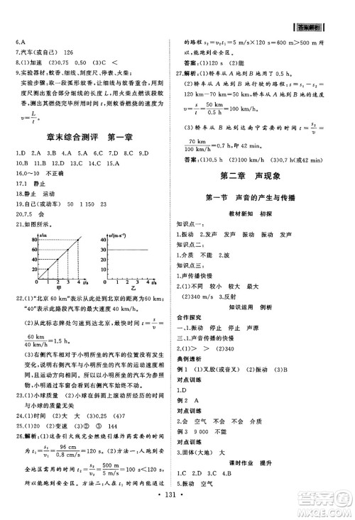 山东人民出版社2024秋初中同步练习册八年级物理上册鲁科版五四制答案