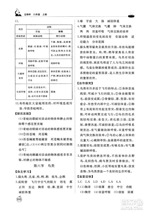 山东友谊出版社2024秋初中同步练习册八年级生物上册鲁科版五四制答案