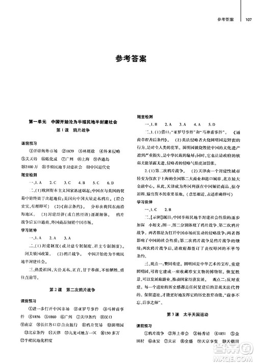 大象出版社2024秋初中同步练习册八年级历史上册人教版山东专版答案