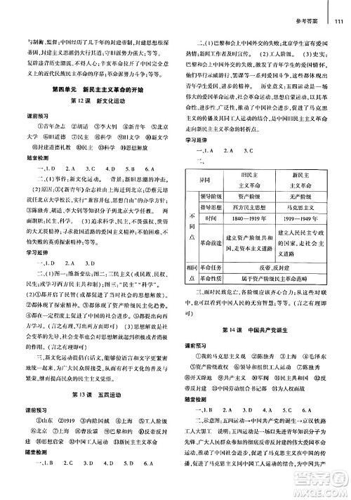 大象出版社2024秋初中同步练习册八年级历史上册人教版山东专版答案