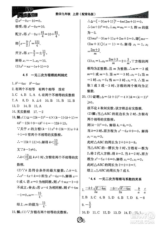 北京教育出版社2024秋初中同步练习册九年级数学上册青岛版答案