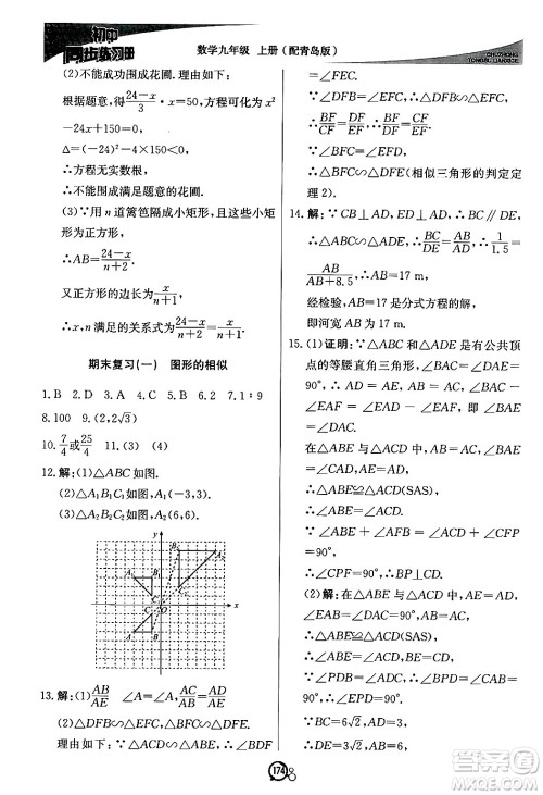 北京教育出版社2024秋初中同步练习册九年级数学上册青岛版答案