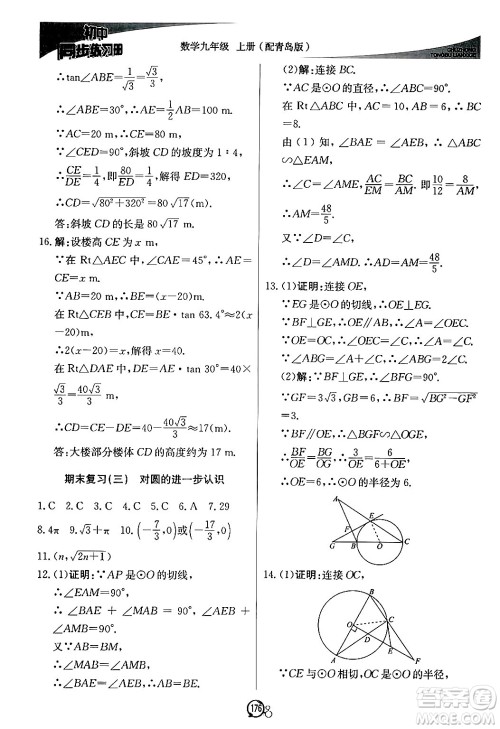 北京教育出版社2024秋初中同步练习册九年级数学上册青岛版答案