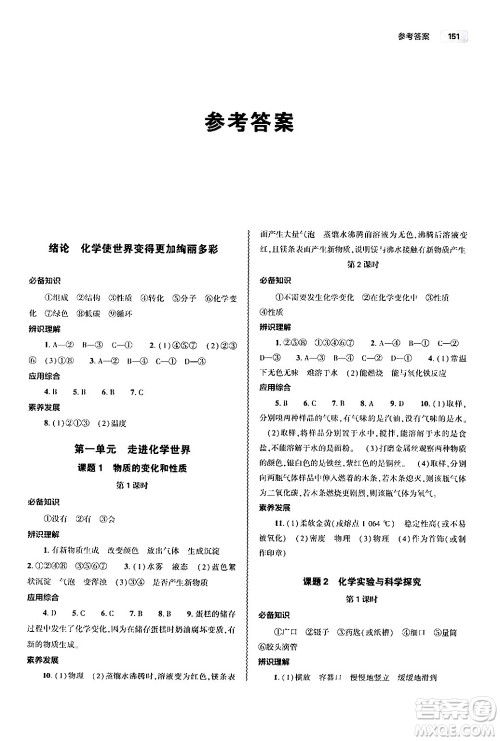 大象出版社2024秋初中同步练习册九年级化学上册人教版山东专版答案