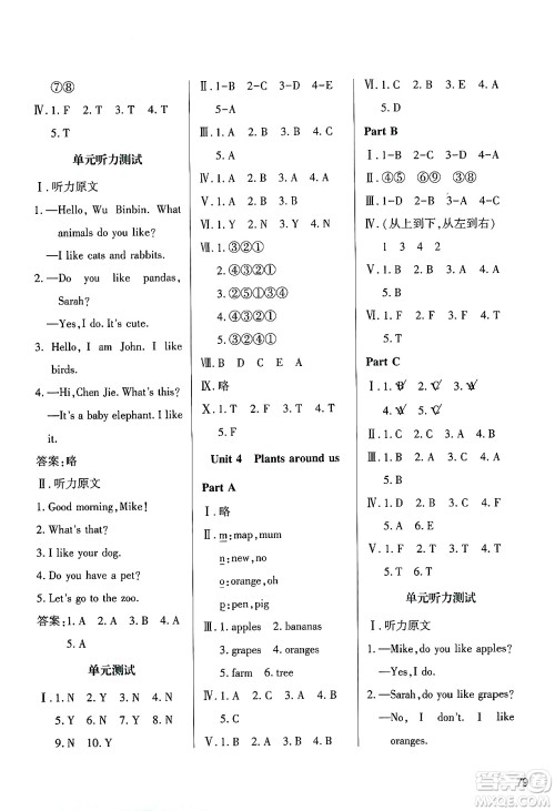 陕西人民教育出版社2024年秋学习与评价三年级英语上册人教版答案