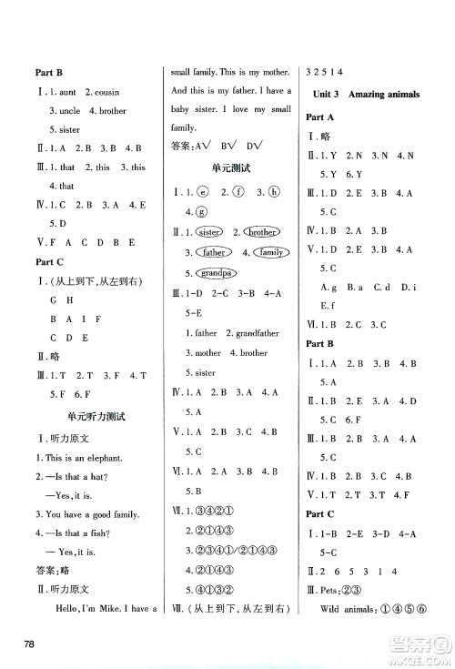 陕西人民教育出版社2024年秋学习与评价三年级英语上册人教版答案