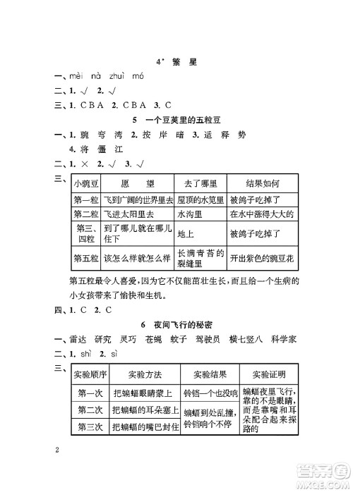 江苏凤凰教育出版社2024年秋小学语文补充习题四年级语文上册人教版答案