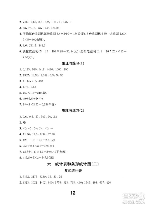 江苏凤凰教育出版社2024年秋数学补充习题五年级数学上册苏教版答案