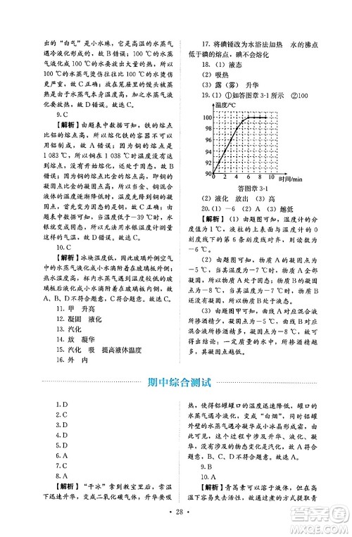 人民教育出版社2024年秋人教金学典同步练习册同步解析与测评八年级物理上册人教版答案