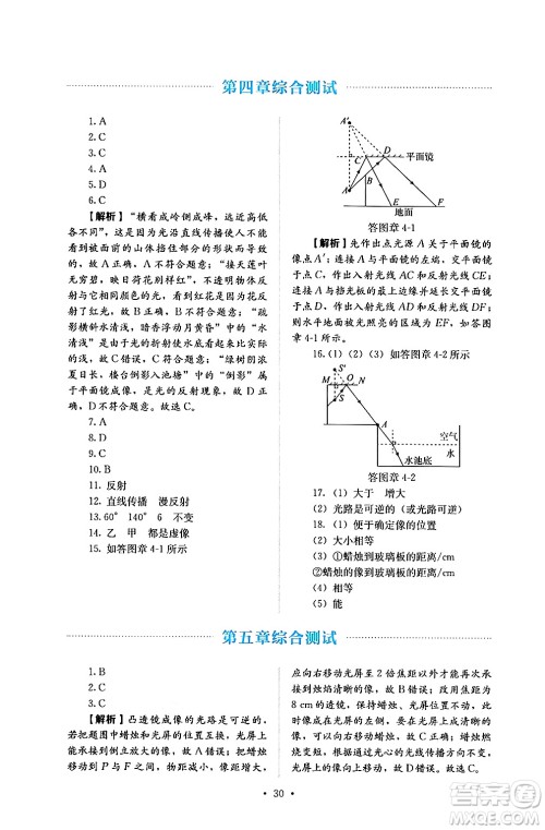 人民教育出版社2024年秋人教金学典同步练习册同步解析与测评八年级物理上册人教版答案