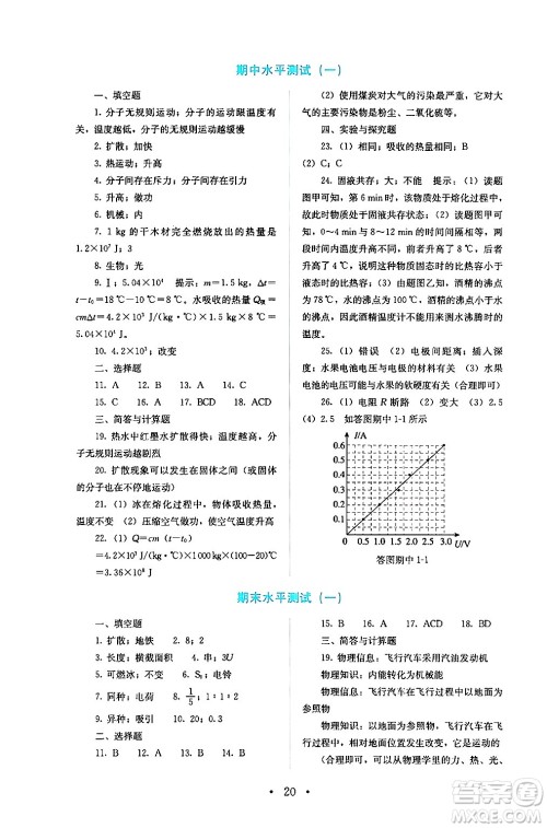 人民教育出版社2024年秋人教金学典同步练习册同步解析与测评九年级物理上册人教版答案