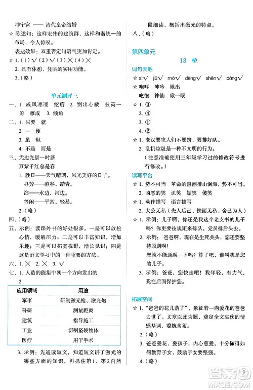 人民教育出版社2024年秋人教金学典同步练习册同步解析与测评六年级语文上册人教版答案