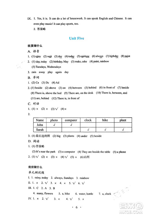 人民教育出版社2024年秋人教金学典同步练习册同步解析与测评五年级英语上册人教PEP版三起点答案