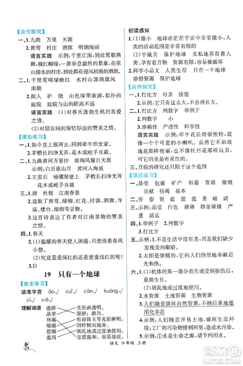 人民教育出版社2024年秋人教金学典同步练习册同步解析与测评四年级语文上册人教版云南专版答案