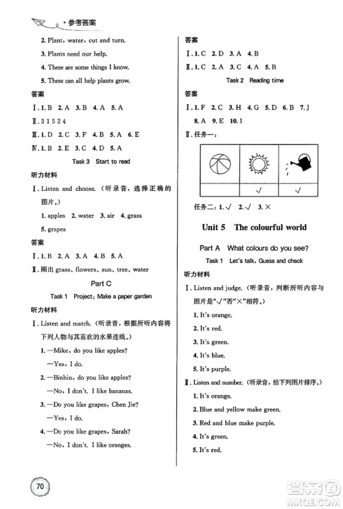 人民教育出版社2024年秋小学同步测控优化设计三年级英语上册人教PEP版广东专版答案