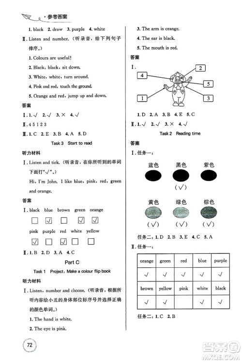 人民教育出版社2024年秋小学同步测控优化设计三年级英语上册人教PEP版广东专版答案