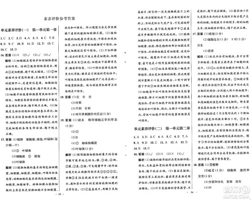 知识出版社2024年秋初中同步测控优化设计七年级生物上册冀少版福建专版答案