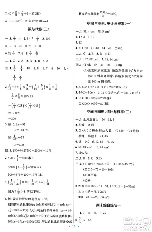 人民教育出版社2024年秋同步解析与测评学练考六年级数学上册人教版吉林专版答案