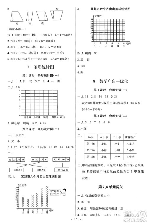 人民教育出版社2024年秋同步解析与测评学练考四年级数学上册人教版答案