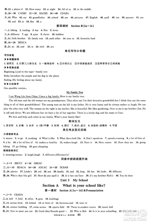 开明出版社2024年秋名校课堂七年级英语上册人教版河南专版答案