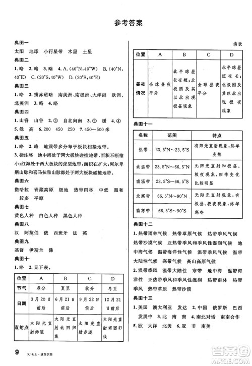 安徽师范大学出版社2024年秋名校课堂七年级地理上册湘教版福建专版答案