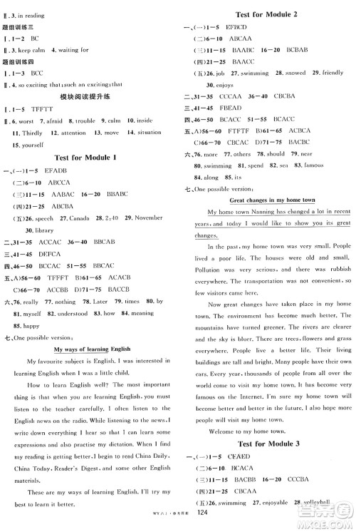 广东经济出版社2024年秋名校课堂八年级英语上册外研版答案