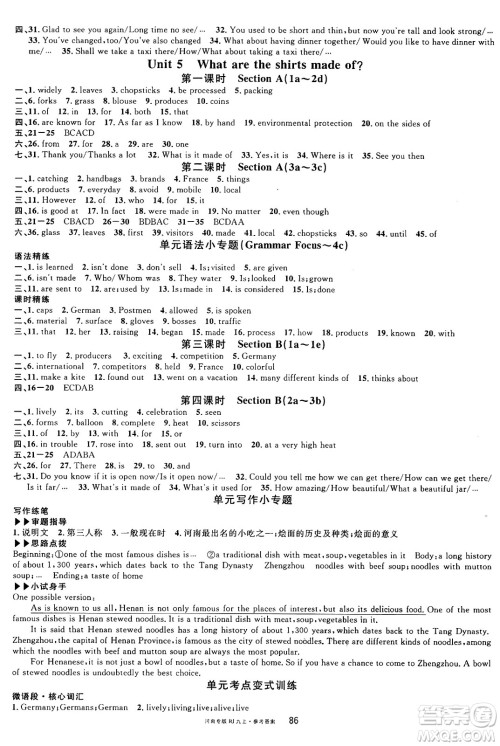 开明出版社2024年秋名校课堂九年级英语上册人教版河南专版答案