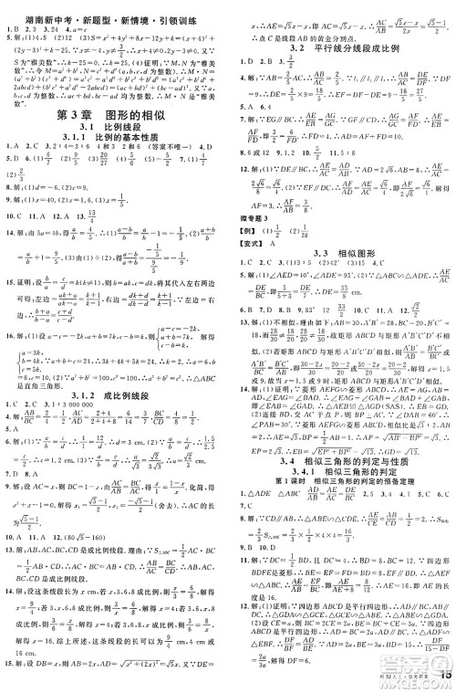 广东经济出版社2024年秋名校课堂九年级数学上册湘教版答案