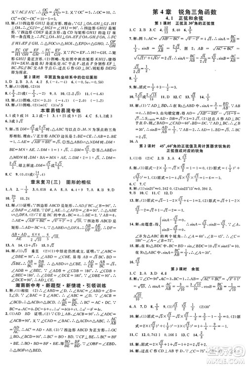 广东经济出版社2024年秋名校课堂九年级数学上册湘教版答案