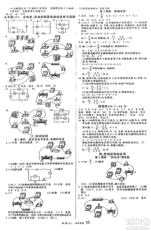 安徽师范大学出版社2024年秋名校课堂九年级物理上册苏科版陕西专版答案