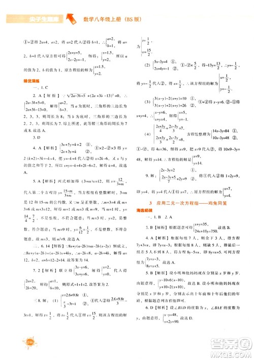 辽宁教育出版社2024年秋尖子生题库八年级数学上册北师大版答案