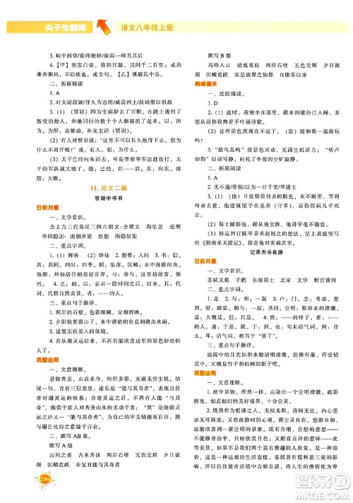 辽宁教育出版社2024年秋尖子生题库八年级语文上册人教版答案