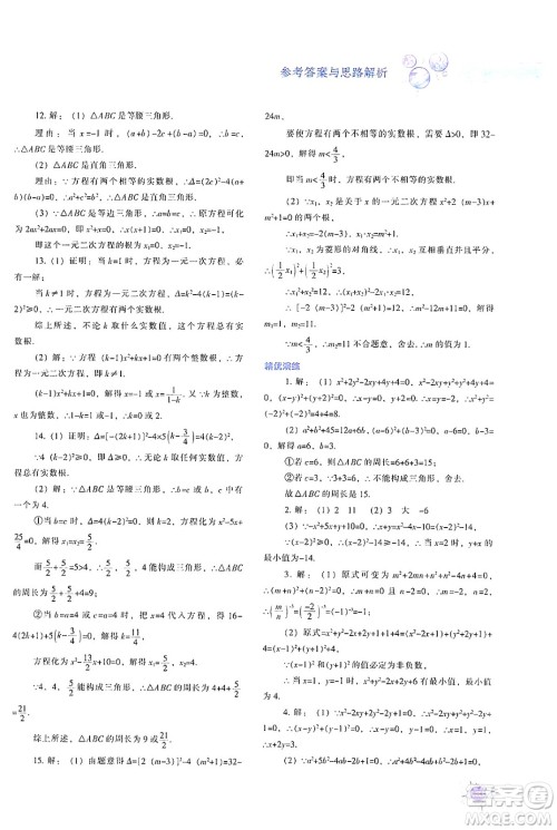 辽宁教育出版社2024年秋尖子生题库九年级数学上册人教版答案