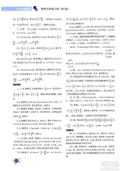 辽宁教育出版社2024年秋尖子生题库九年级数学上册北师大版答案