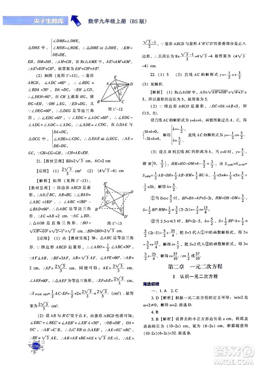 辽宁教育出版社2024年秋尖子生题库九年级数学上册北师大版答案