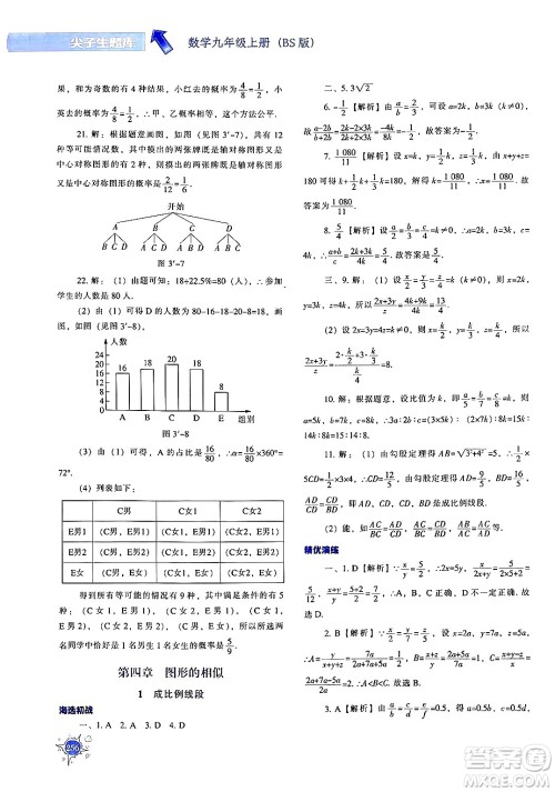 辽宁教育出版社2024年秋尖子生题库九年级数学上册北师大版答案