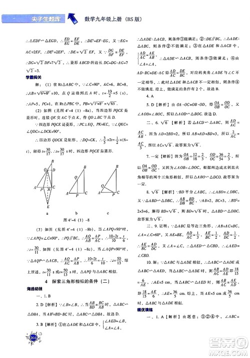 辽宁教育出版社2024年秋尖子生题库九年级数学上册北师大版答案