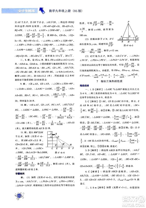 辽宁教育出版社2024年秋尖子生题库九年级数学上册北师大版答案