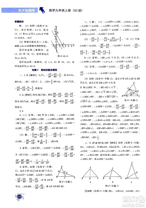 辽宁教育出版社2024年秋尖子生题库九年级数学上册北师大版答案