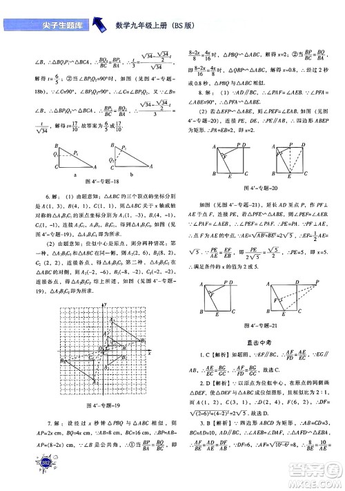 辽宁教育出版社2024年秋尖子生题库九年级数学上册北师大版答案