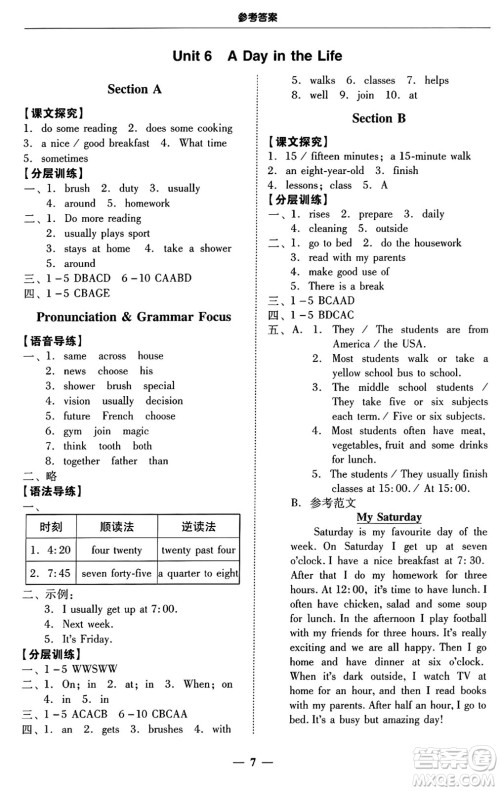 广东教育出版社2024年秋南粤学典学考精练七年级英语上册人教版广东专版答案