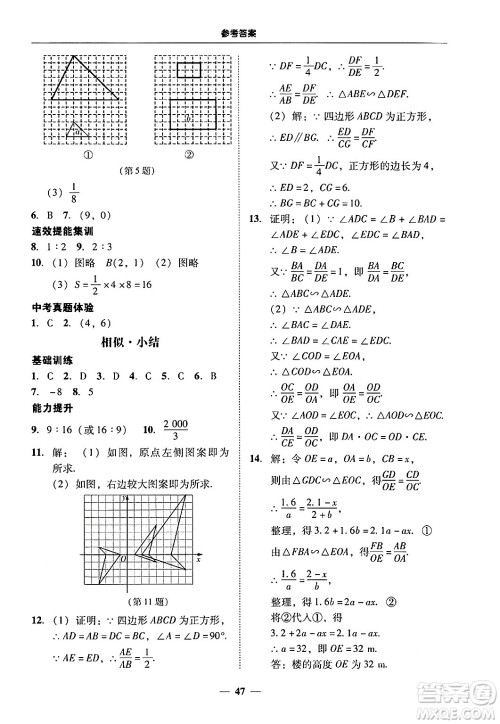 广东教育出版社2025年秋南粤学典学考精练九年级数学全一册人教版答案