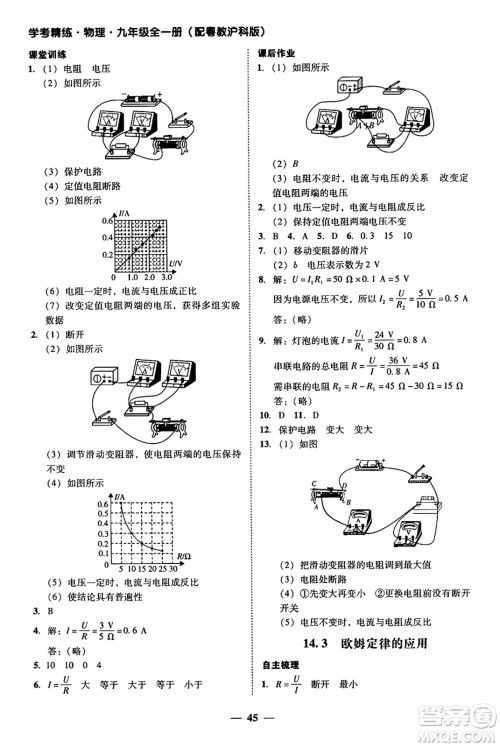 广东教育出版社2025年秋南粤学典学考精练九年级物理全一册沪粤版答案