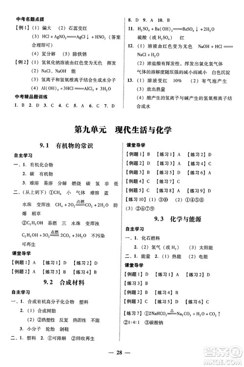 广东教育出版社2025年秋南粤学典学考精练九年级化学全一册科粤版答案