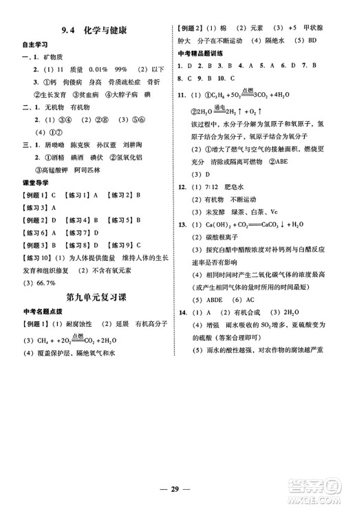 广东教育出版社2025年秋南粤学典学考精练九年级化学全一册科粤版答案