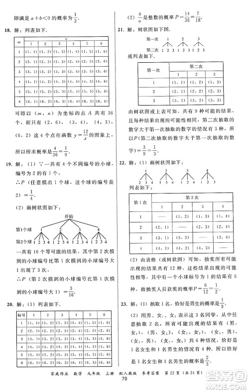 贵州教育出版社2024年秋家庭作业九年级数学上册人教版答案