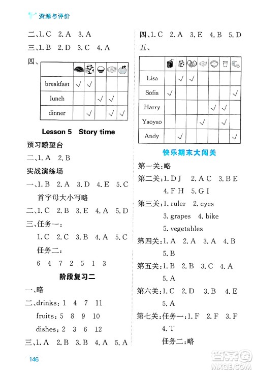 黑龙江教育出版社2024年秋资源与评价三年级英语上册精通人教版答案