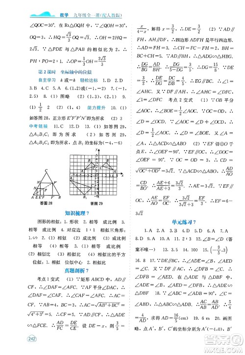 广西教育出版社2025年秋自主学习能力测评九年级数学全一册人教版答案